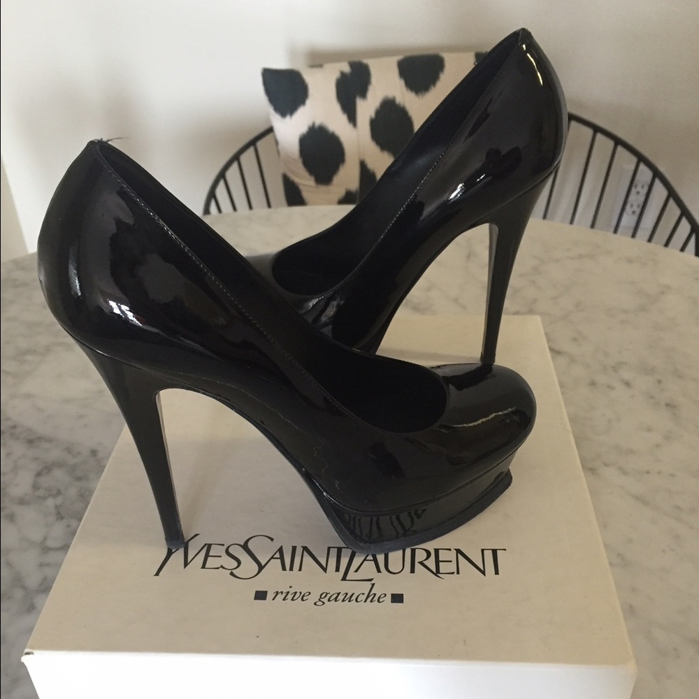 YSL Black Vitello Vernice Tribute 105 pumps - Picture 1 of 4